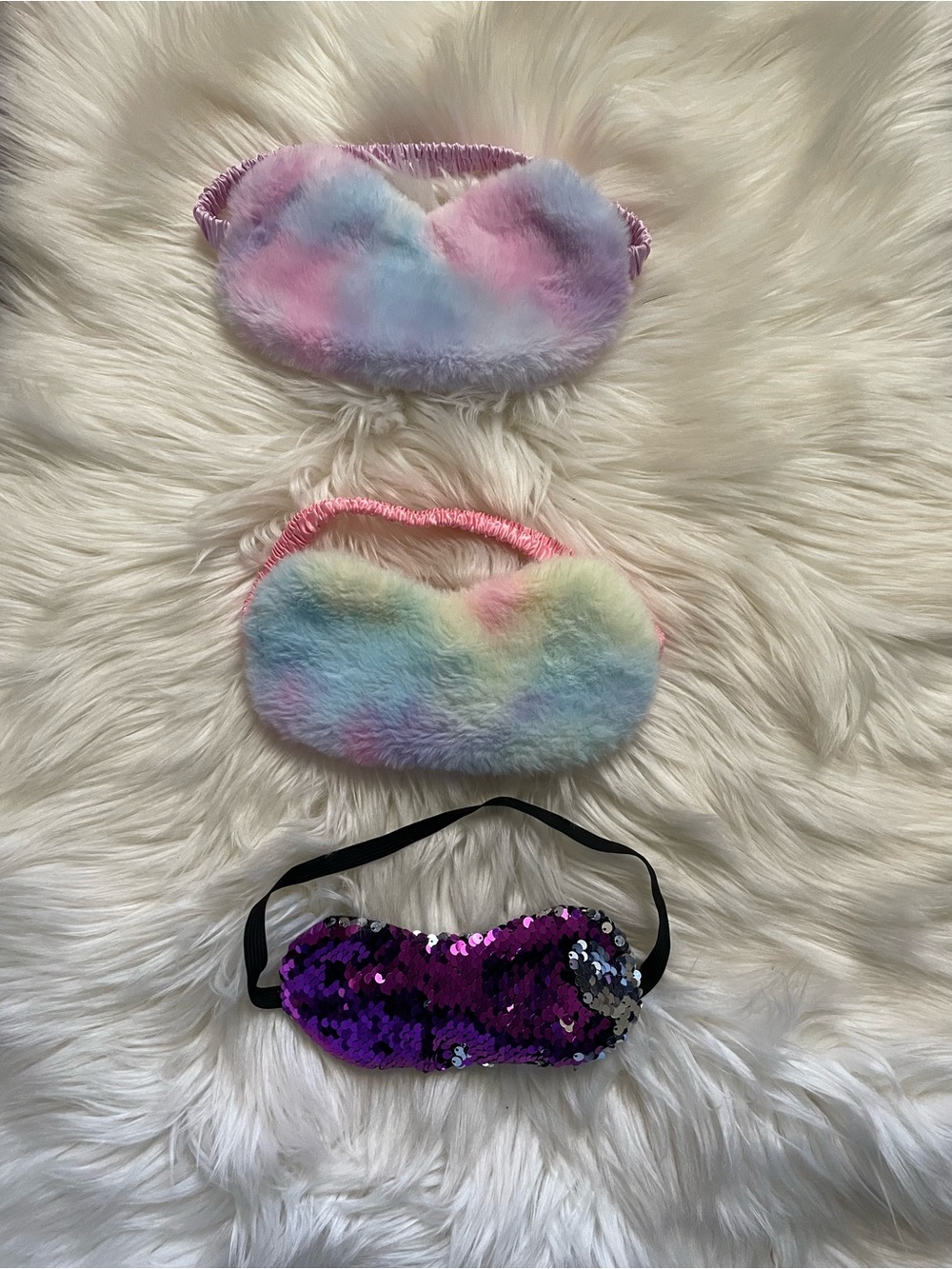 Kids Plush & Sequin Eye Mask Set - Pastel Multicolor & Purple